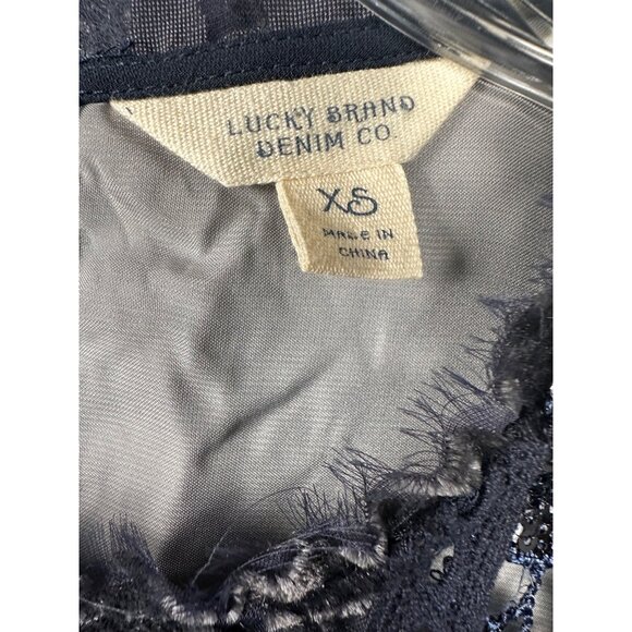 Lucky Brand Blue Cocktail Velvet Embellished Lace Sequin Dress XS Boho Gatsby - Picture 3 of 13
